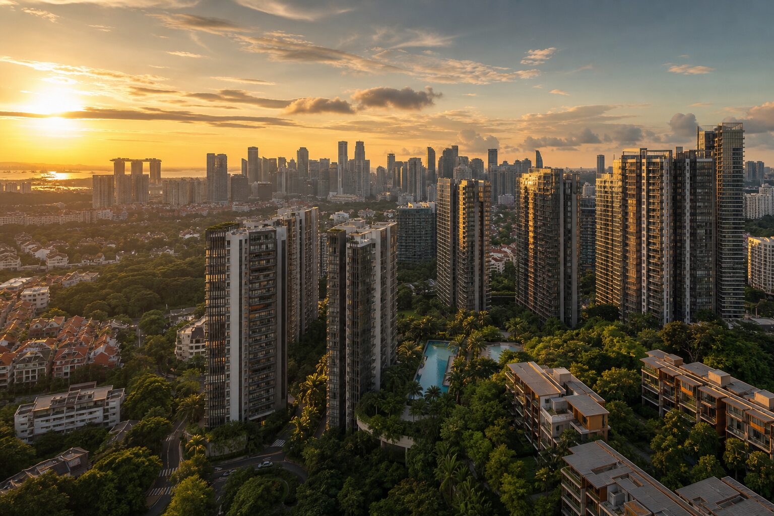 Singapore residences at golden hour