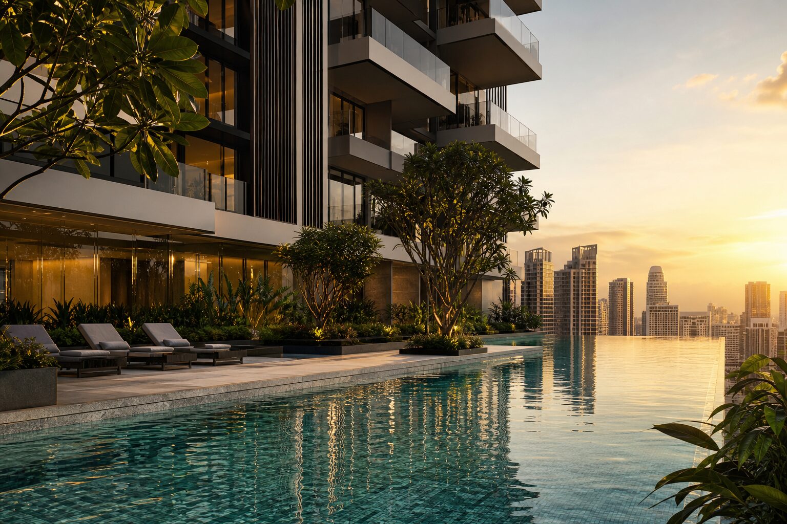 Modern Singapore condominium at golden hour